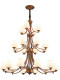 Large Chandelier in the Living Room of a Duplex House, American-Style Rotating Vintage Loft Apartment, Open-Air Three-Story Stairwell Large Chandelier