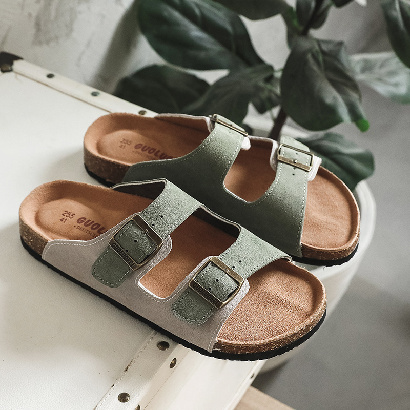 Cork slippers men's summer 2021 new sandals trendy outside wearing a line of beach slippers male and female couples beach shoes