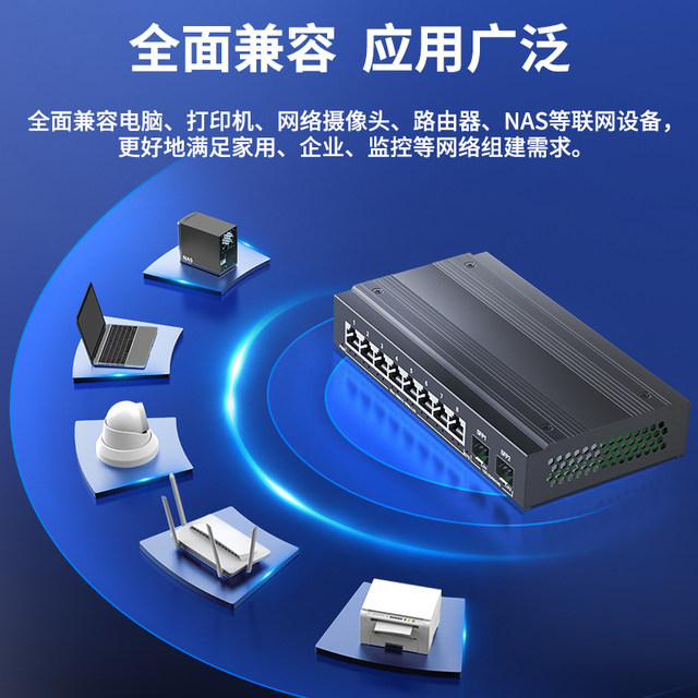 Hongya Vision 8-Port 2.5g Switch + 2 Gigabit Optical Ethernet 2500m High-Speed Transmission Gigabit Unmanaged Nas Server Connected to Monitoring Ap Hub 2 Optical 8 Electrical Network Splitter