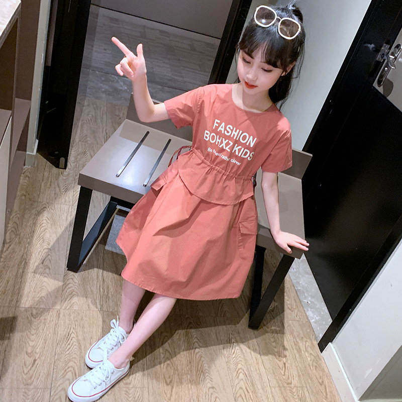 Girl Foreign Dress Summer Dress 2022 New Foreign Pie Pure Cotton Children Dress Children CUHK Girl Girl Short Sleeve Princess Dress
