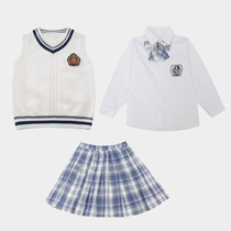 Girls jk uniform long sleeve lattice dress set spring and autumn 2021 new college style childrens school uniform three sets