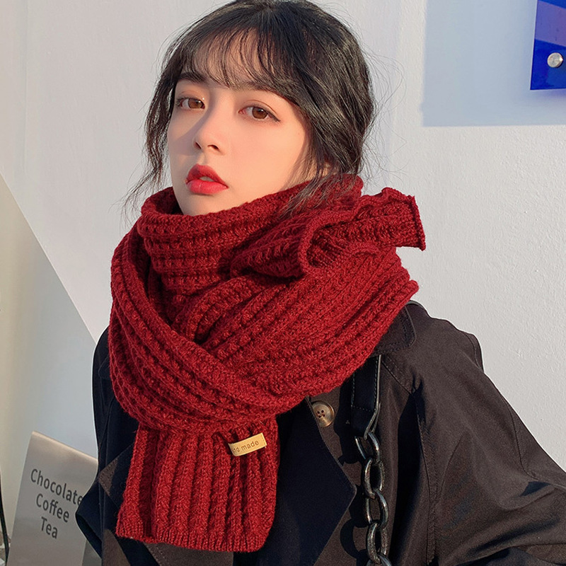 Scarf women's all-match Korean knitted wool red 2022 new winter high-end warm couple student scarf - Taobao