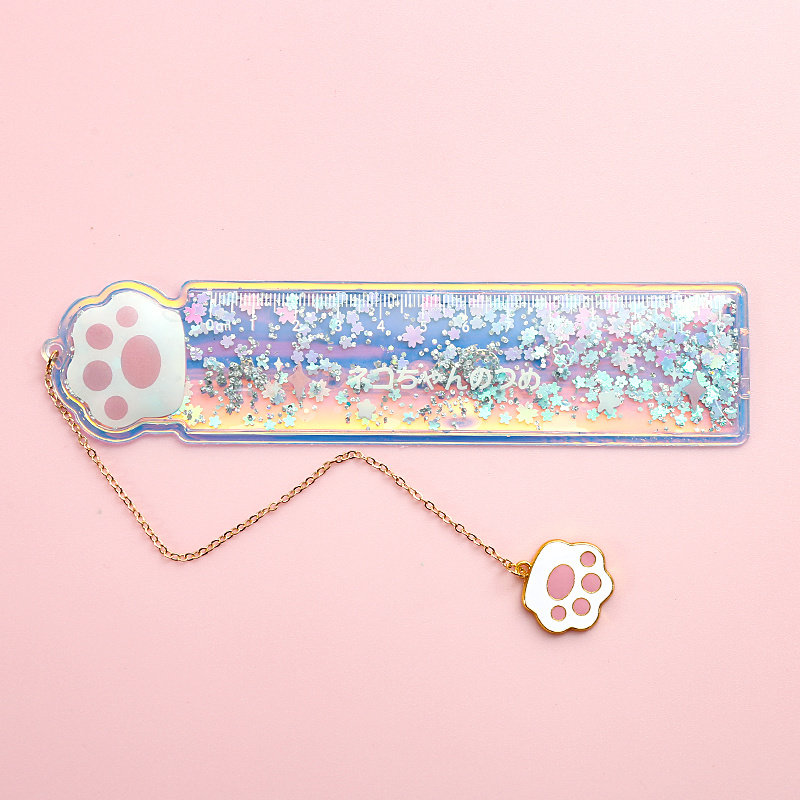 Creative cherry blossom into oil quicksand ruler cute cartoon super cute girl heart students with stationery soft ruler pendant bookmark