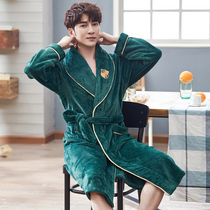 Autumn and winter flannel padded robe mens long coral velvet tether pajamas comfortable plus size home wear