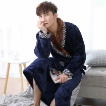 Autumn and winter coral velvet three-layer cotton dressing gown mens winter padded velvet flannel bathrobe long warm pajamas