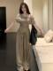 Korean Style Lazy Striped Off-Shoulder Tie-Up Short-Sleeve Top and Wide-Leg Pants Set for Women, Super Cute Summer Casual Two-Piece Set