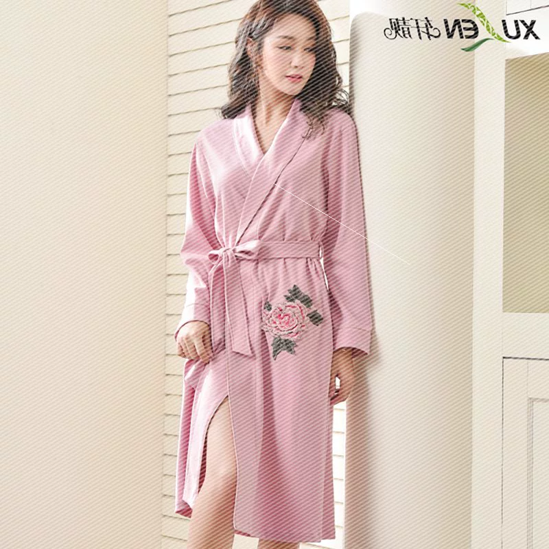 Váy ngủ của phụ nữ mùa thu cotton tinh khiết dài tay sexy dài cỡ lớn cotton mùa xuân và mùa thu Áo choàng tắm buổi sáng Nhật Bản Yupao nhà dịch vụ - Night Robe