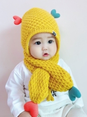 Комплект из двух частей 儿童帽子围巾两件套秋冬宝宝保暖针织毛线帽男女婴儿可爱护耳帽潮