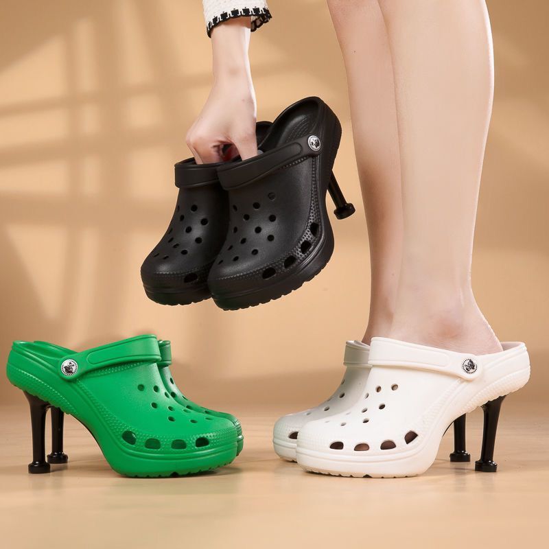 Summer New Style ins Internet-Famous Non-Slip Clogs for Women, Outdoor Sandals, High Heels, Thick Soles, Height Increase of 8 Cm, 10mm Stiletto Heels