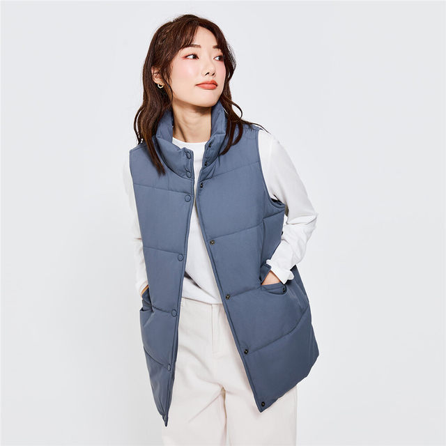 Giordano Jacket ແມ່ຍິງສີແຂງ Pocket Stand Collar Cotton Vest Jacket 05372684