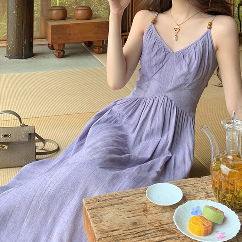 Dopamine-Inspired Stunning Purple Spaghetti Strap Dress for Women, New Summer Style for Dates, Beach Vacations, Waist-Cinching Beach Dress Dopamine-Inspired Stunning Purple Spaghetti Strap Dress for Women, New Summer Style for Dates, Beach Vacations, Waist-Cinching Beach Dress