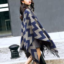 Cashmere shawl womens autumn and winter outer wear thickened warm tassel cloak travel photo Korean version of the wild scarf tide