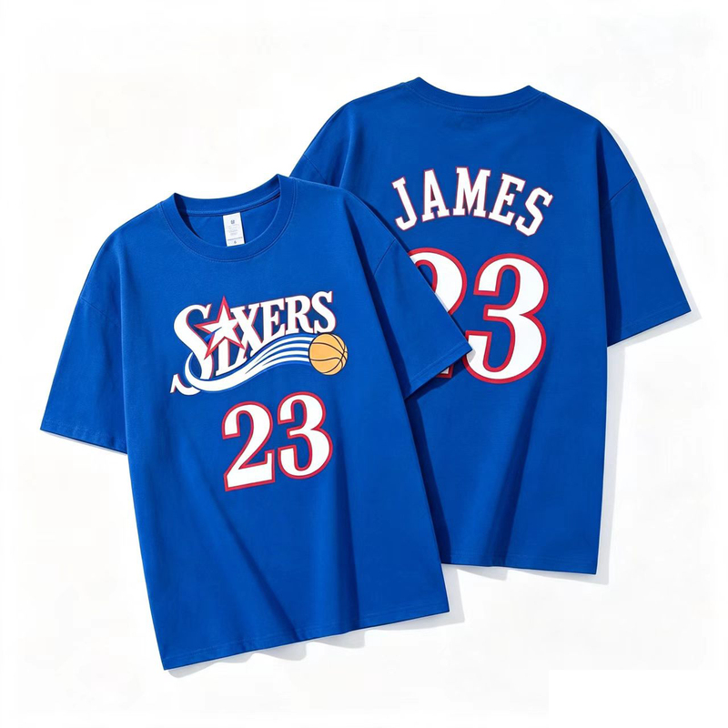 Basketball Lebron James No. 23 Philadelphia 76Ers T-Shirt Round Neck Pure Cotton Large Size Loose Sports Jersey Trendy