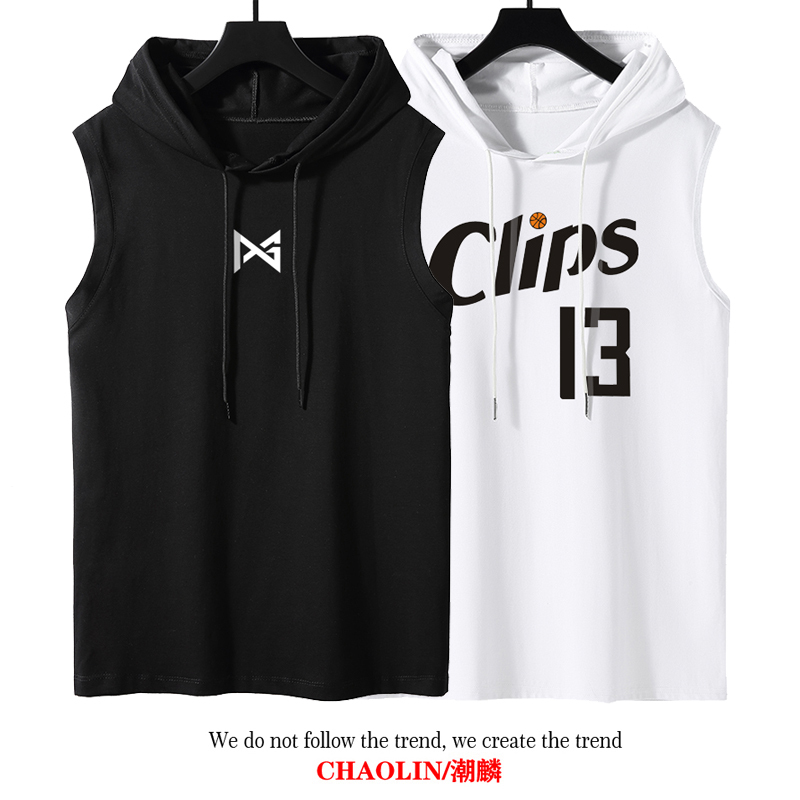 Paul George Basketball Hooded Vest Sleeveless T-Shirt Clippers Pg Pure Cotton Training Uniform Class Competition American Sports Summer