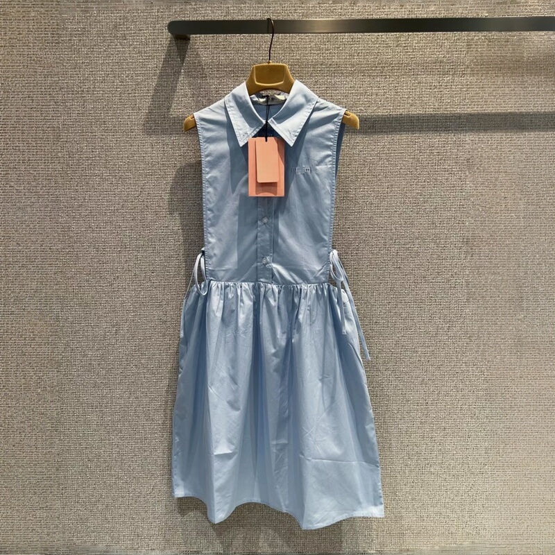 Miller Haute Couture 26 New Summer Style Letter Logo Embroidered Bow Hollow-Out Waistless Sleeveless Shirt Dress