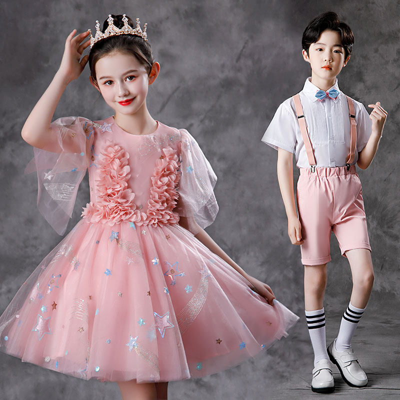 61 Children's Chorus Dress Rehearsal For Kindergarten Girl Fluffy Skirt School Students Poetry Recital Performance Costumes