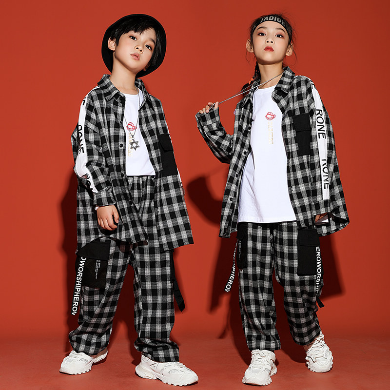 Children's street dance dress boys dazzling girl hip hop wind long sleeve hiphop suit