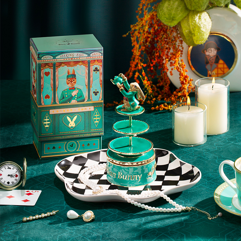 blanbunny jewelry box March Rabbit birthday music box floral tea bag tea birthday gift for girls