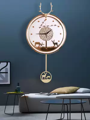 Nordic deer head clock wall clock living room home fashion creative light luxury simple atmospheric metal silent wall clock