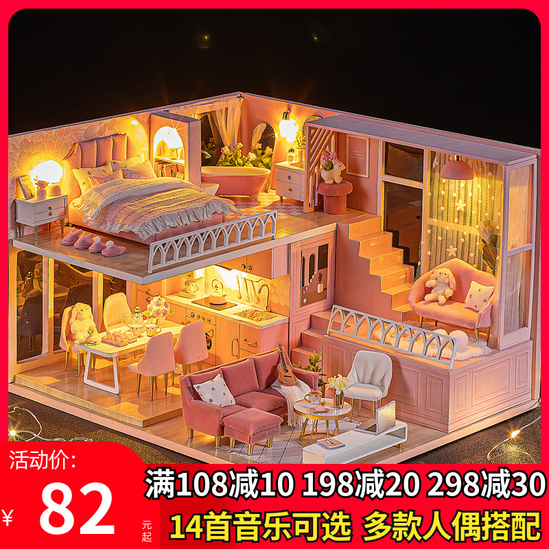 DIY Lodge Warm Warm Little Time Handmade Wooden Loft Villa Model Toys House Making Birthday Presents women