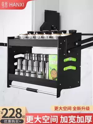 Pulling basket kitchen overall cabinet damping electric lift double-layer basket seasoning basket storage hanging cabinet door pull-down