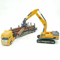 Toy trailer crusher wooden machine boy Wood excavator childrens engineering vehicle model