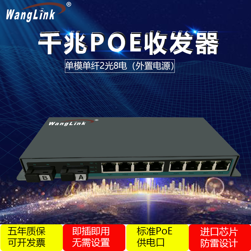 Wangllink G2 Optical Monitor Single Fiber Optical Transceiver POE Power Converter