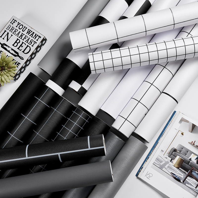 Wallpaper Self-adhesive Black and White Plaid Warm Dormitory Dormitory Decoration Refreshed Paste Waterproof Desk Wardrobe Wallpaper Male