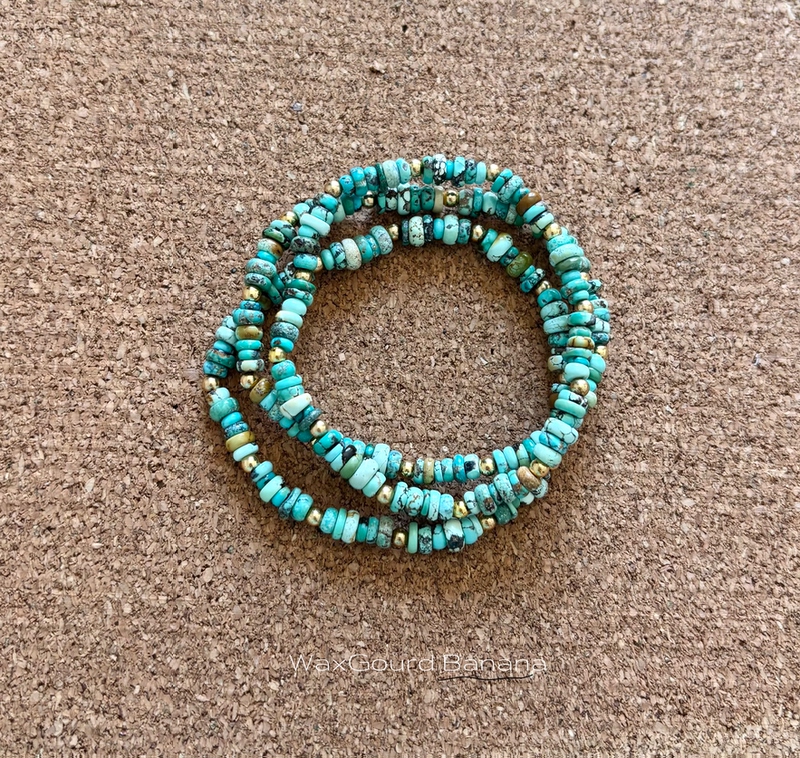 Wind Mini｜Raw Turquoise Bracelet Bohemian Style Ethnic Style Bracelet with American-Made 14K Spacer Beads