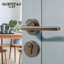 Woding silent door lock Indoor bedroom magnetic set door lock Household wooden door Universal split green bronze door lock