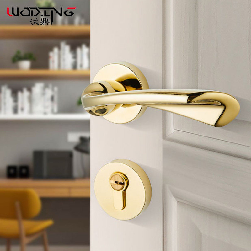 Gold split type door lock indoor door bedroom door lock light luxury home silent magnetic suction solid wood door handle lock