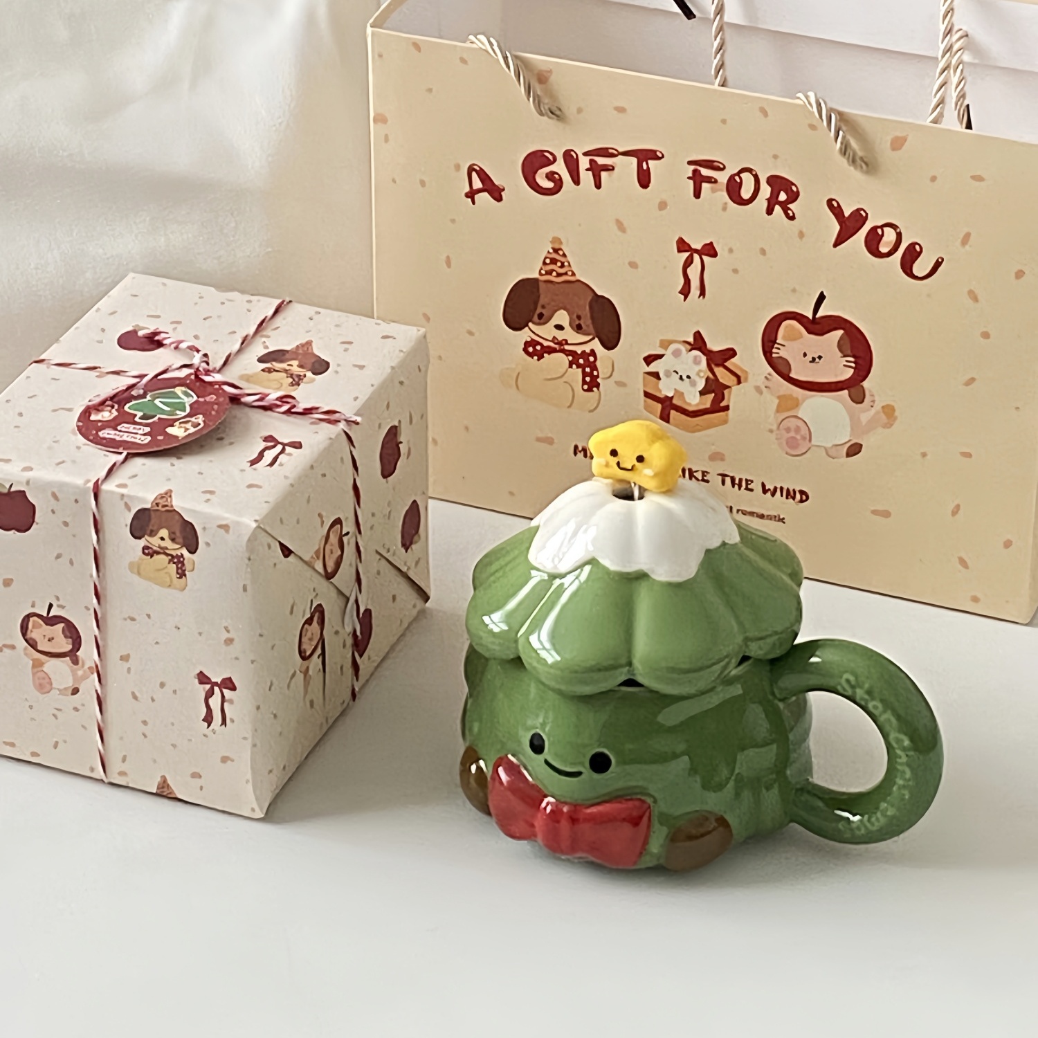 新年 ギフト クリスマス セラミック カップ かわいい クリスマス ツリー マグカップ 蓋付き スプーン 高見え 誕生日 ギフト