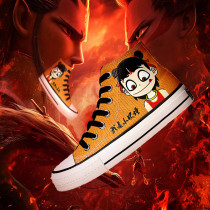 Mens shoes autumn personality Nezha Devil Boys world high hand-painted canvas shoes trendy shoes Chinese style graffiti board shoes Joker