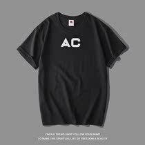 AC Summer National Tide Pure Letters Minimalist Printed Short Sleeve T-shirt Male Pure Cotton Round Collar Youth Beat Undershirt Half Sleeve Short T Woman