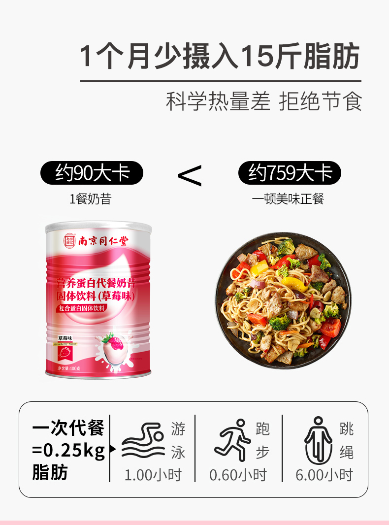 【南京同仁堂】草莓味代餐奶昔400g