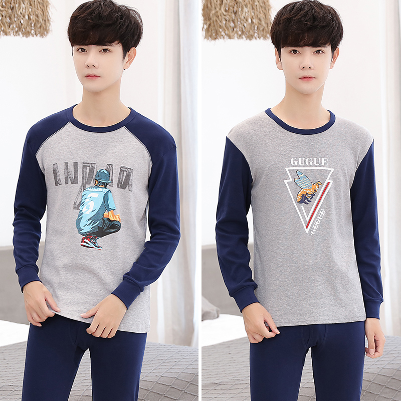 Teen bộ đồ lót nam cotton sở trường trung học quần áo sinh viên mùa thu quần mùa thu cotton mỏng bông áo len.