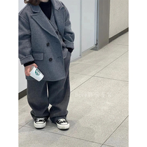 Bora Korean mens and womens woolen coats autumn and winter clothing for small and medium-sized babies new trendy brand handsome long coat