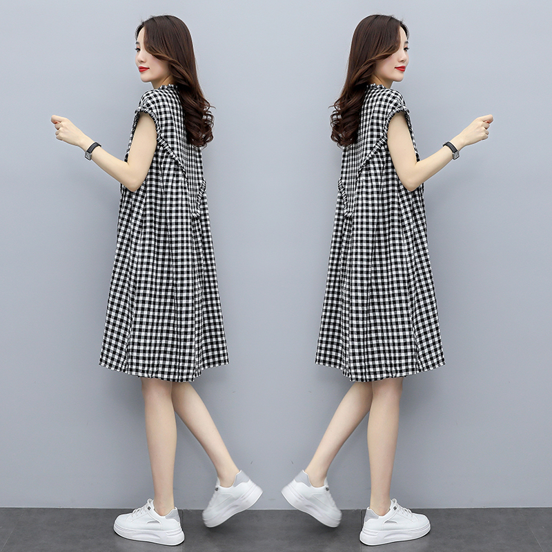 Maternity Wear Summer Dress Plaid New Fashion Korean Style Going Out Breastfeeding Mid-Length Loose Summer Dress Trendy