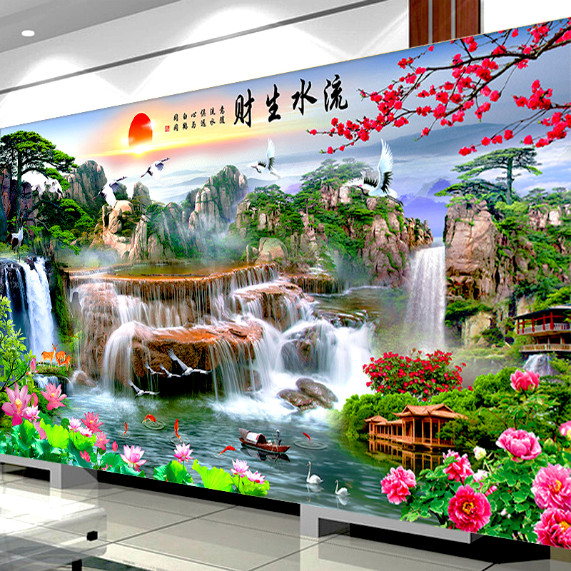 Diamond Painting 2022 Cross Embroidered New Living Room Full Drill Flowing Water Raw Scenery Landscape Landscape Painting Crystal Dot Stick Diamond Embroidery