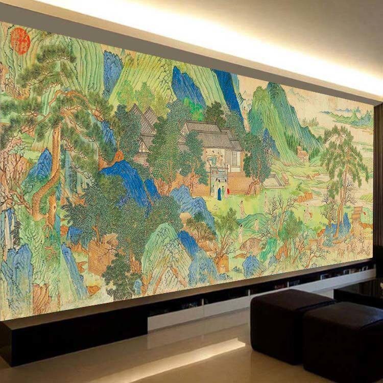 Peach blossom source cross embroidered 2022 new line embroidered living room name painting ancient wind landscape painting scenery full embroidered and self-embroidered