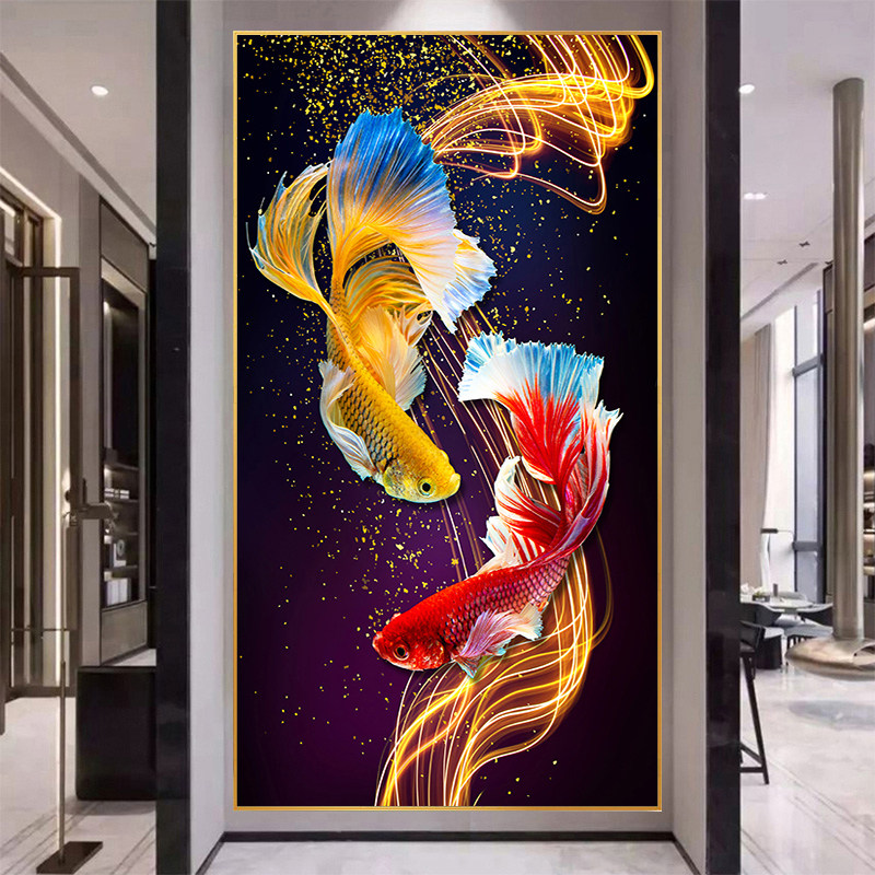 Printed cross embroidered 2022 new line embroidered double strokes of chaejin carp living room Xuanguan significant atmospheric embroidery handmade embroidery