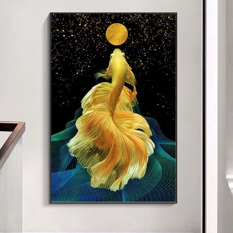 Lucky koi diamond painting 2022 new living room full of diamonds porch vertical version point drill cross stitch your own hand drill