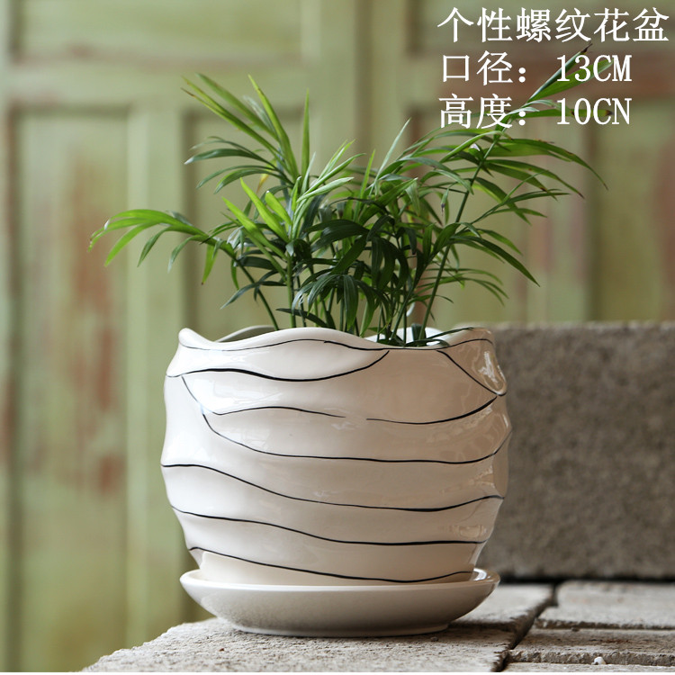 Flowerpot ceramic contracted large indoor potted flower pot green plant with tray plastic balcony rounded fleshy flower pot
