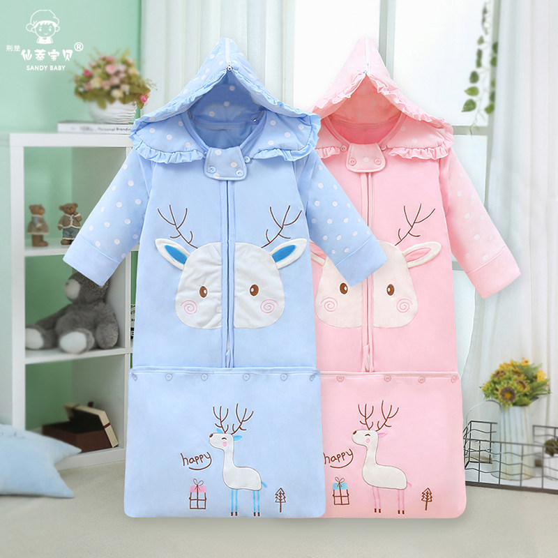 Sleeping bag baby autumn and winter pure cotton thickened newborn baby four seasons universal model constant temperature spring and autumn children's anti-kick quilt
