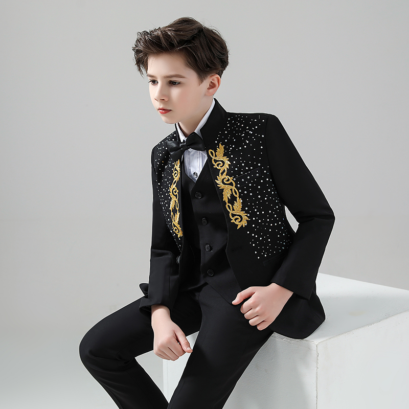 Boy's suit gown suit Three sets of children's suit jacket handsome young boy host acting out of suit-Taobao