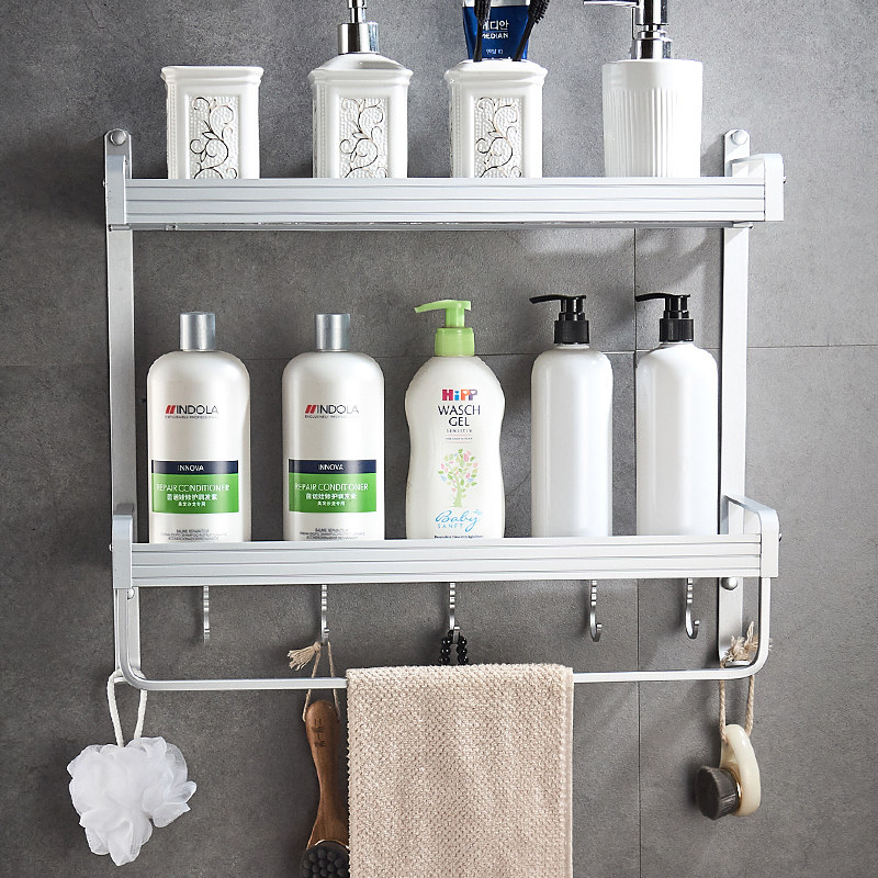 Bathroom rack space aluminum alloy punch-free powder room toilet wall hanging wall three-layer towel hanging shelf