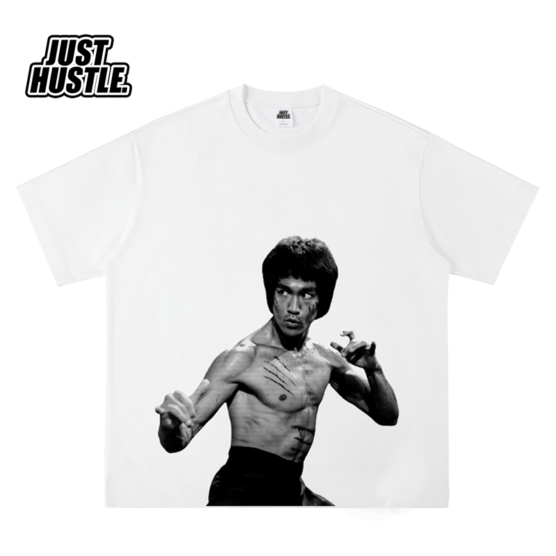 New Year of the Dragon Model, Dragon Brother, Bruce Lee Portrait, Screen-Printed Short-Sleeve T-Shirt, Pure Cotton, Heavyweight, Loose Fit, Niche New Year of the Dragon Model, Dragon Brother, Bruce Lee Portrait, Screen-Printed Short-Sleeve T-Shirt, Pure Cotton, Heavyweight, Loose Fit, Niche