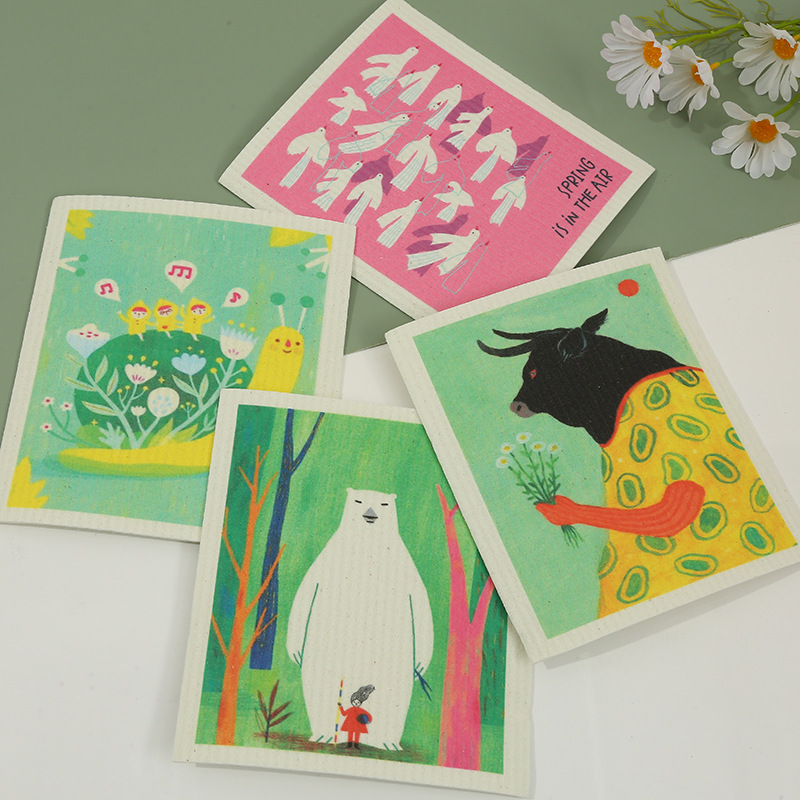 Wood pulp cotton rag water absorbent to oil housework cleaning kitchen Home cleaning cloth not stained with oil dishcloth Bilier cloth