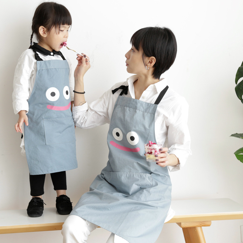 Small frescoed parent-child thickened apron children's apron apron pure color cartoon anti-fouling sleeveless