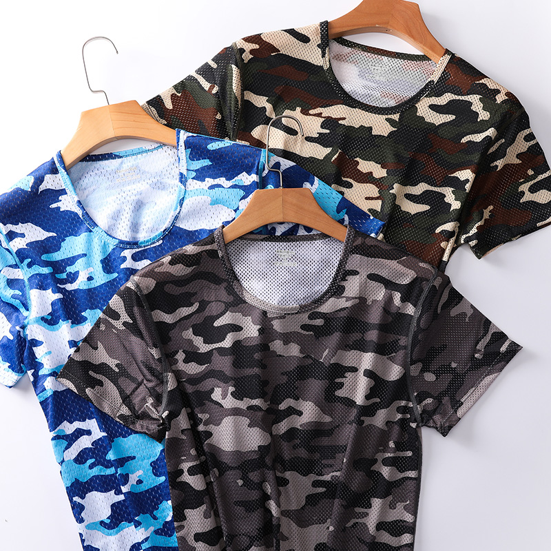 Mesh Mesh Ice Silk T-shirt Men Short Sleeve Breathable Speed Dry Hollowed-out Thin Section Loose Sports Basketball Half Sleeve Summer Tide I